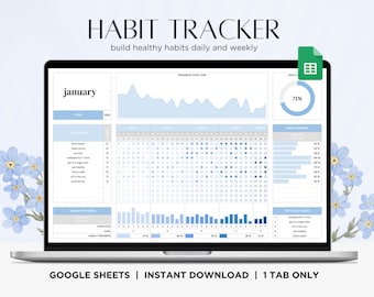 Habit Tracker Spreadsheet for Google Sheets | Daily Weekly and Monthly Dashboard, Simple Digital To Do List Template, ADHD Goal Planner 2025