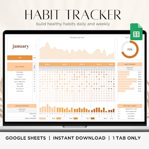 Planilha de Rastreamento de Hábitos para Planilhas Google | Painel Diário Semanal e Mensal, Modelo Simples de Lista de Tarefas Digitais, Planejador de Metas para TDAH 2025