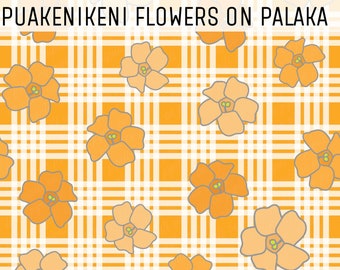 Puakenikeni Flowers on Palaka Pattern - Puakenikeni Repeat PNG - Hawaii Seamless Pattern - Fabric Pattern PNG - Hawaii Sublimation - Palaka