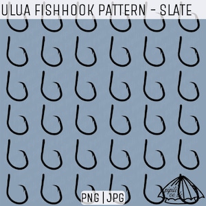 Peut inclure: Un motif sans couture de hameçons noirs sur un fond bleu clair. Le motif est répété sur toute l'image. Le texte "PNG | JPG" est en bas de l'image.