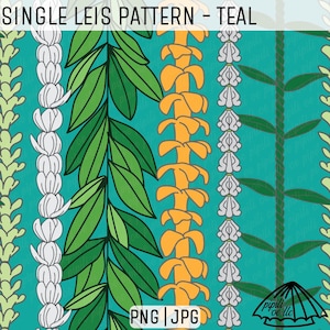 Single Leis Pattern - Teal - Puakenikeni Lei - Pikake Lei - Maile Lei - Ti Leaf Lei - Pakalana Lei - Crown Flower Lei - Sublimation PNG