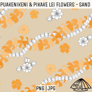 Puakenikeni and Pikake Lei Flowers Pattern - Sand - Hawaii Seamless Pattern - Repeating Sublimation Design - Puakenikeni Lei Pattern PNG