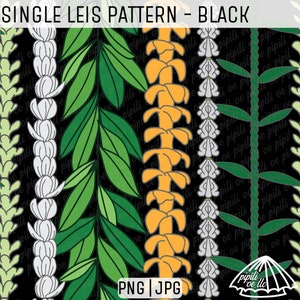 Single Leis Pattern - Black - Puakenikeni Lei - Pikake Lei - Maile Lei - Ti Leaf Lei - Pakalana Lei - Crown Flower Lei - Hawaii Sublimation