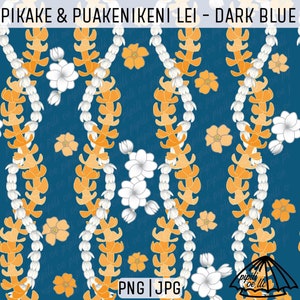 Pikake and Puakenikeni Lei Pattern - Dark Blue - Pikake Lei Seamless Repeating Pattern - Hawaiian Repeating PNG - Tropical Floral Pattern