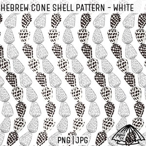 Hebrew Cone Shell Pattern - White - Hawaii Shell Pattern - Fabric Pattern PNG - Hawaii Sublimation - Ocean Themed Repeat - Shell Pattern
