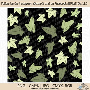 Kukui Leaves Repeating Pattern - Black Background - Kukui Nut Leaves Pattern - Kukui Nut Leaf Seamless - Hawaii Repeating Pattern - PNG