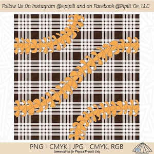 Puakenikeni and Palaka Pattern - Brown - Puakenikeni Lei Seamless PNG - Palaka Repeating Pattern JPG - Hawaii Repeating Pattern - Lei Design