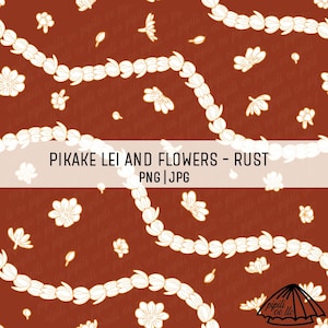 Pikake Leis and Flowers - Rust - Pikake Lei PNG - Lei Strand Seamless - Fabric Printing PNG - Hawaii Seamless Repeat - Hawaii Sublimation