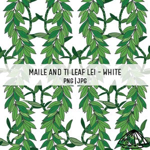 Maile und Ti Leal Lei Muster - Weiß - Hawaii Nahtloses Muster - Lei-Muster für Sublimation - Hintergrund Nahtloses Design - Hawaii Art PNG