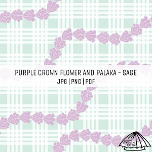Purple Crown Flower and Palaka Pattern - Sage - Hawaiian Design for Sublimation - Custom Fabric Printing PNG - Seamless Pattern - Palaka