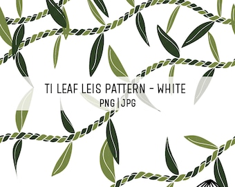 Ti Leaf Leis Pattern - White - Seamless Pattern - Hawaii Lei Pattern - Digital Download - Seamless Lei - Sublimation PNG - Custom Fabric PNG
