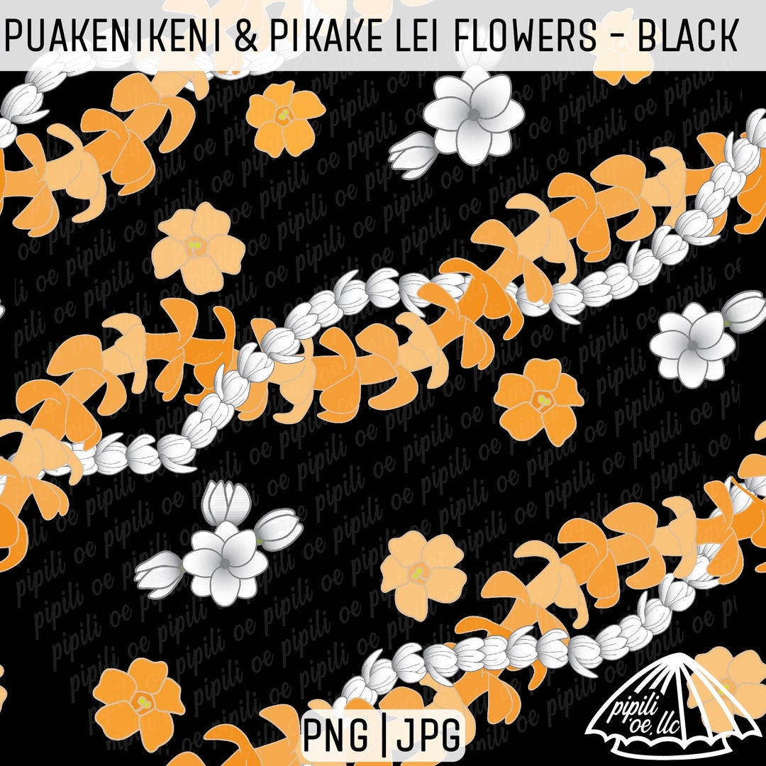 Puakenikeni and Pikake Lei Flowers Pattern - Black - Hawaii