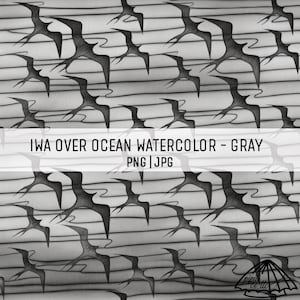 Iwa Over Ocean Watercolor - Brown - Iwa Bird Seamless Repeating Pattern - Hawaii Sublimation - Background Seamless - Fabric Pattern PNG