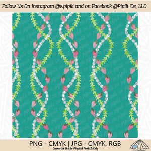 Lokelani Pikake Pakalana Lei Pattern - Teal - Lokelani Lei PNG - Pakalana Lei JPG - Pikake Lei Clip Art - Digital Download - Seamless Repeat