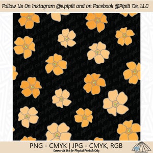 Puakenikeni Flowers Pattern - Black - Puakenikeni Repeating Pattern - Hawaii Flower Seamless PNG - Puakenikeni Flower JPG - Digital Floral
