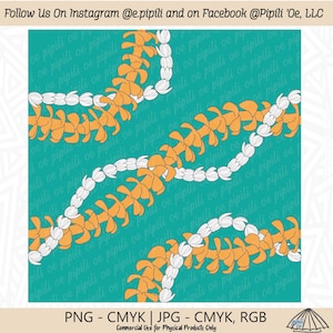 Puakenikeni and Pikake Pattern - Teal - Puakenikeni Lei Seamless PNG - Pikake Repeating Pattern JPG - Hawaii Repeating Pattern - Lei Design