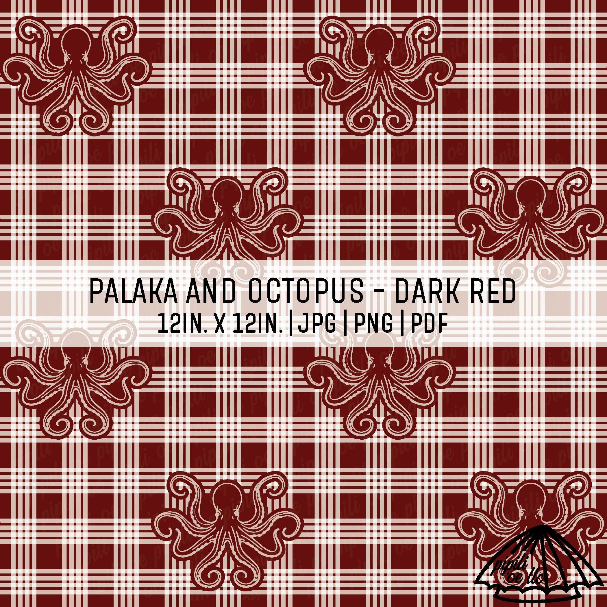Palaka and Octopus/he'e Pattern With Dark Red Background - Seamless ...