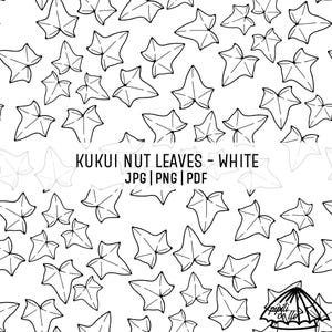 Kukui Nut Blätter Muster - Weiß - Hawaii Pflanze Nahtloses Muster für Sublimation - Herbstblätter Muster PDF - Digitales Muster PNG