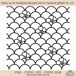 Puakenikeni Flower and Scales Seamless Repeating Pattern - White Background - Hawaiian Repeating Pattern - Hawaii Flower Seamless Repeat PNG