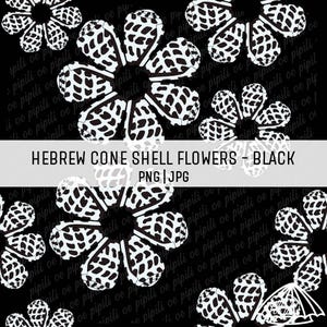 Hebrew Cone Shell Flowers - Black - Sea Shell Pattern - Seamless Pattern for Sublimation - Hawaii Shell Seamless Pattern - Digital Print PNG
