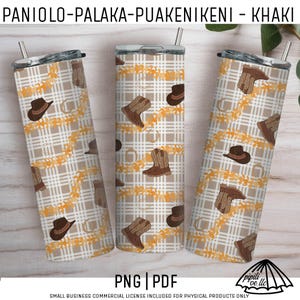 Paniolo - Palaka - Puakenikeni Sublimation Design PNG - Khaki Colored - Hawaii Skinny Tumbler PDF - Digital Download - Palaka Pattern PNG