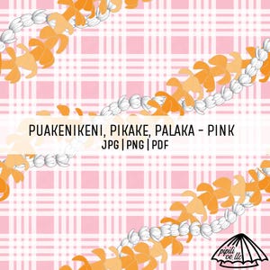 Puakenikeni and Pikake Lei on Palaka - Light Pink - Hawaii Seamless Pattern - Fabric Pattern PNG - Hawaii Sublimation Design - Old Hawaii