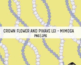 Crown Flower and Pikake Lei Pattern - Mimosa - Seamless Pattern - Hawaii Sublimation - Custom Fabric Design PNG - Hawaiian Design - Flower