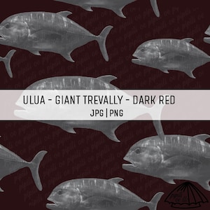 Ulua - Giant Trevally Pattern - Dark Red - Seamless Repeating Pattern - Sublimation - Hawaii Fish Pattern for Custom Fabric - Background PNG
