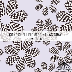Cone Shell Flowers - Lilac Gray - Sea Shell Pattern - Seamless Pattern for Sublimation - Hawaii Shell Seamless Pattern - Fabric Printing PNG