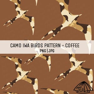 Camouflage Iwa Birds-patroon - koffie - naadloos patroon PNG voor sublimatie - naadloze achtergrond - digitale download - aangepaste stof png