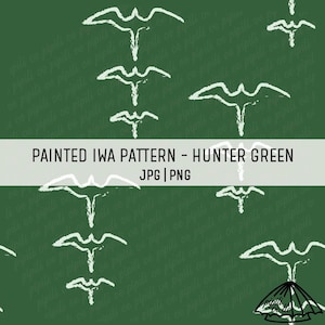 Painted Iwa Pattern - Hunter Green - Iwa Birds Seamless Pattern for Sublimation - Iwa Birds Pattern for Custom Fabric - Seamless Background