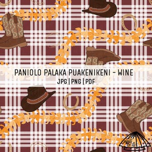 Paniolo Palaka Puakenikeni Lei - Wine - Farmhouse Pattern - Hawaii Seamless Pattern - Sublimation - Fabric Pattern PNG - Boots and Hats PNG