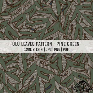 Ulu Leaves Pattern with Pine Green Background - Breadfruit Seamless Pattern - Botanical Clip Art PNG - Repeated Design for Sublimation
