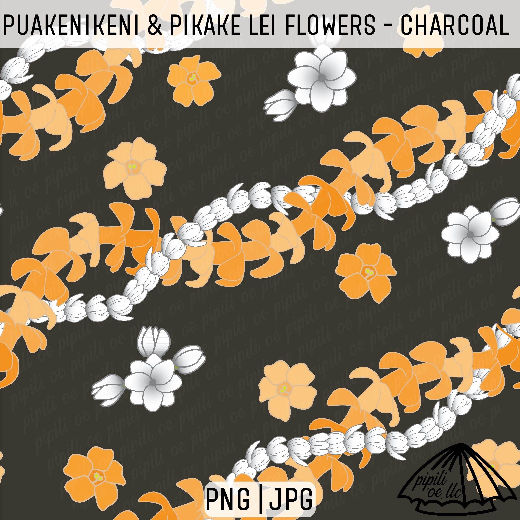Puakenikeni and Pikake Lei Flowers Pattern - Charcoal - Hawaii