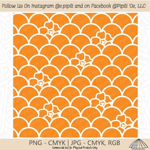 Puakenikeni Flower and Scales Seamless Repeating Pattern - Orange - Hawaiian Repeating Pattern - Hawaii Flower Seamless Repeat PNG - Floral