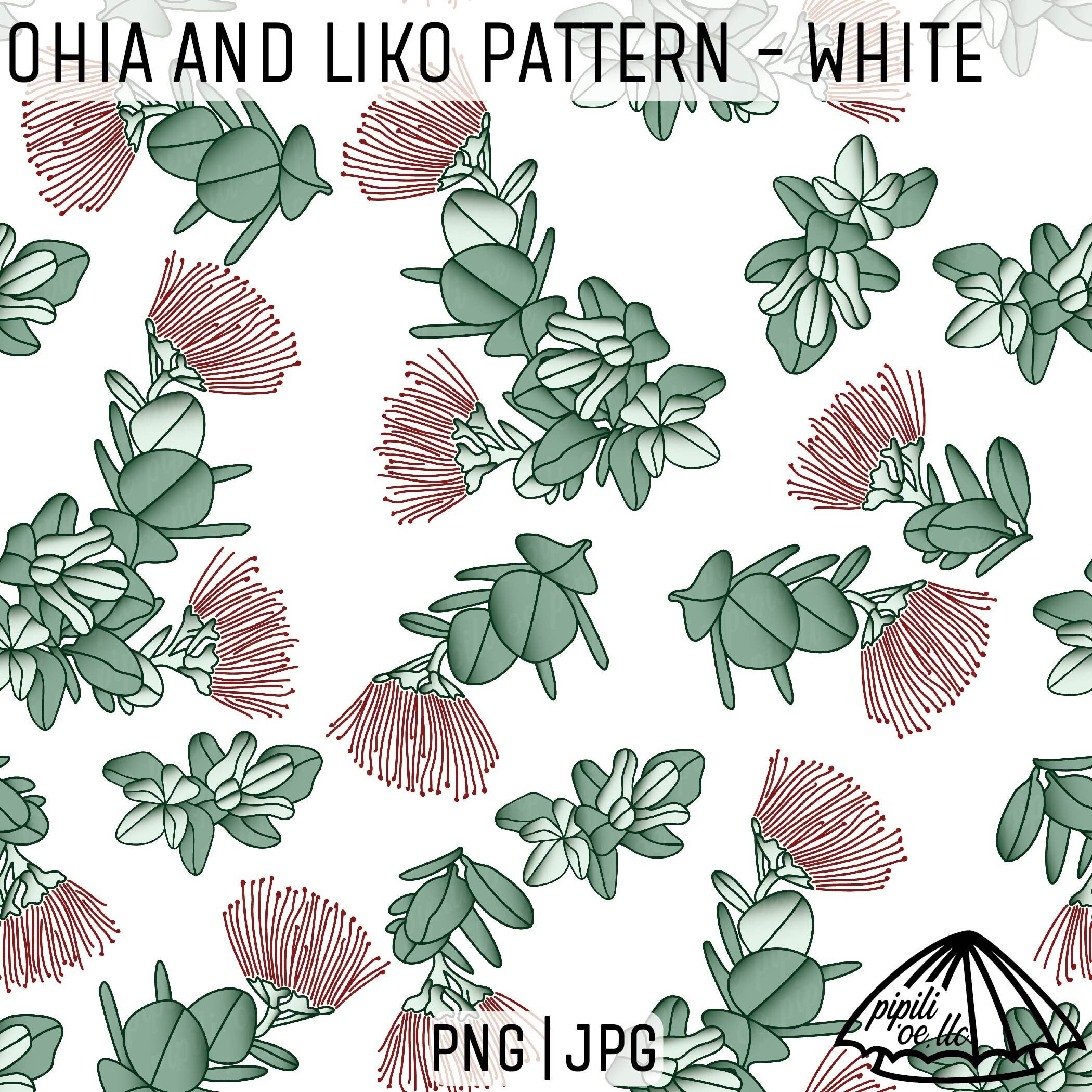 Patrón Ohia y Liko - Blanco - Patrón de flores hawaianas - Patrón sin costuras PNG - Patrón de tela PNG - Sublimación de Hawái - Amor por la naturaleza