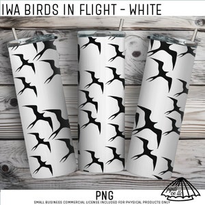 Iwa Birds in Flight Sublimation Wrap - White - 20oz Tumbler Wrap PNG - Hawaii Sublimation Design - Tropical Floral Wrap - Seamless PNG