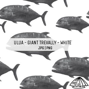 Ulua - Giant Trevally Pattern - White - Seamless Repeating Pattern for Sublimation - Hawaii Fish Pattern for Custom Fabric - Background PNG