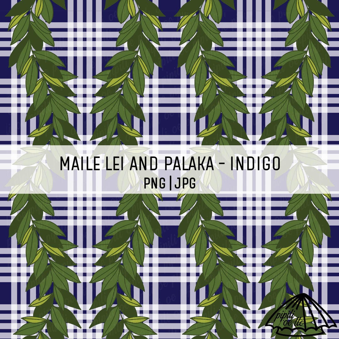 Palaka Ribbon Maile Lei and Palaka Pattern - Indigo - Hawaii Seamless Pattern - Lei ...