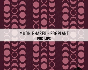 Moon Phases Seamless Repeating Pattern - Eggplant - Fabric Printing PNG - Hawaiian Seamless Pattern - Moon Pattern - Design for Sublimation