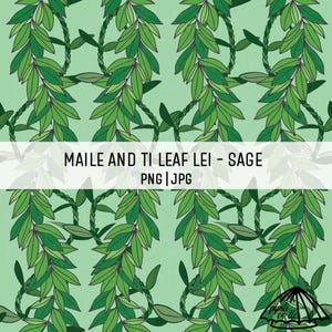 Maile und Ti Leal Lei-Muster - Salbei - Hawaii Nahtloses Muster - Lei-Muster für Sublimation - Hintergrund-nahtloses Design - Hawaii Art PNG
