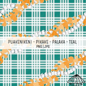 Puakenikeni and Pikake Lei on Palaka - Teal - Hawaii Seamless Pattern - Downloadable Seamless - Hawaii Sublimation Design - Vintage Hawaii