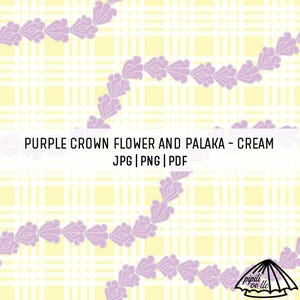 Purple Crown Flower and Palaka Pattern - Cream - Hawaiian Design for Sublimation - Custom Fabric Printing PNG - Seamless Pattern - Palaka
