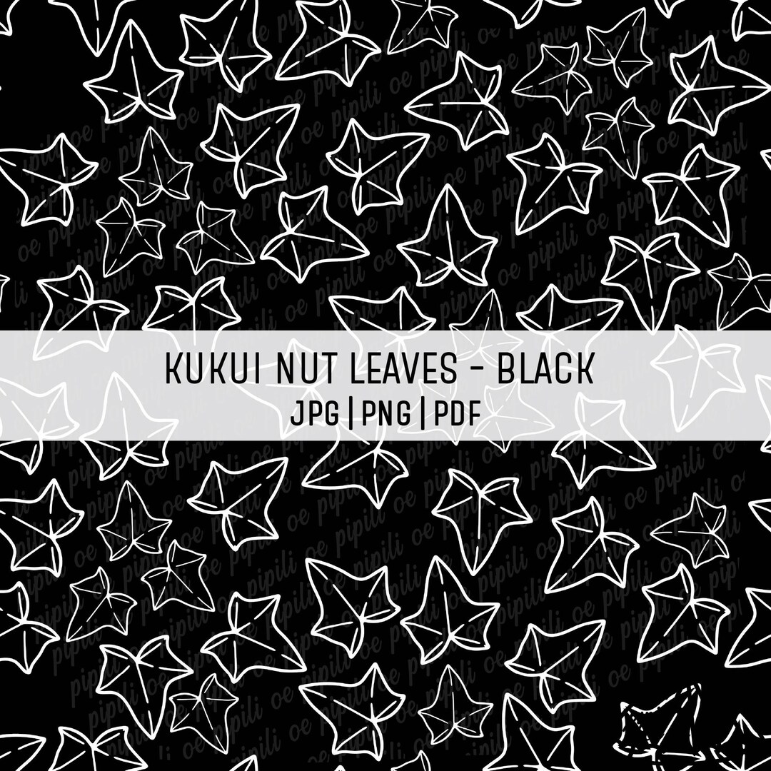 Kukui Nut Leaves Seamless Pattern - Black - Hawaii Plant Seamless ...