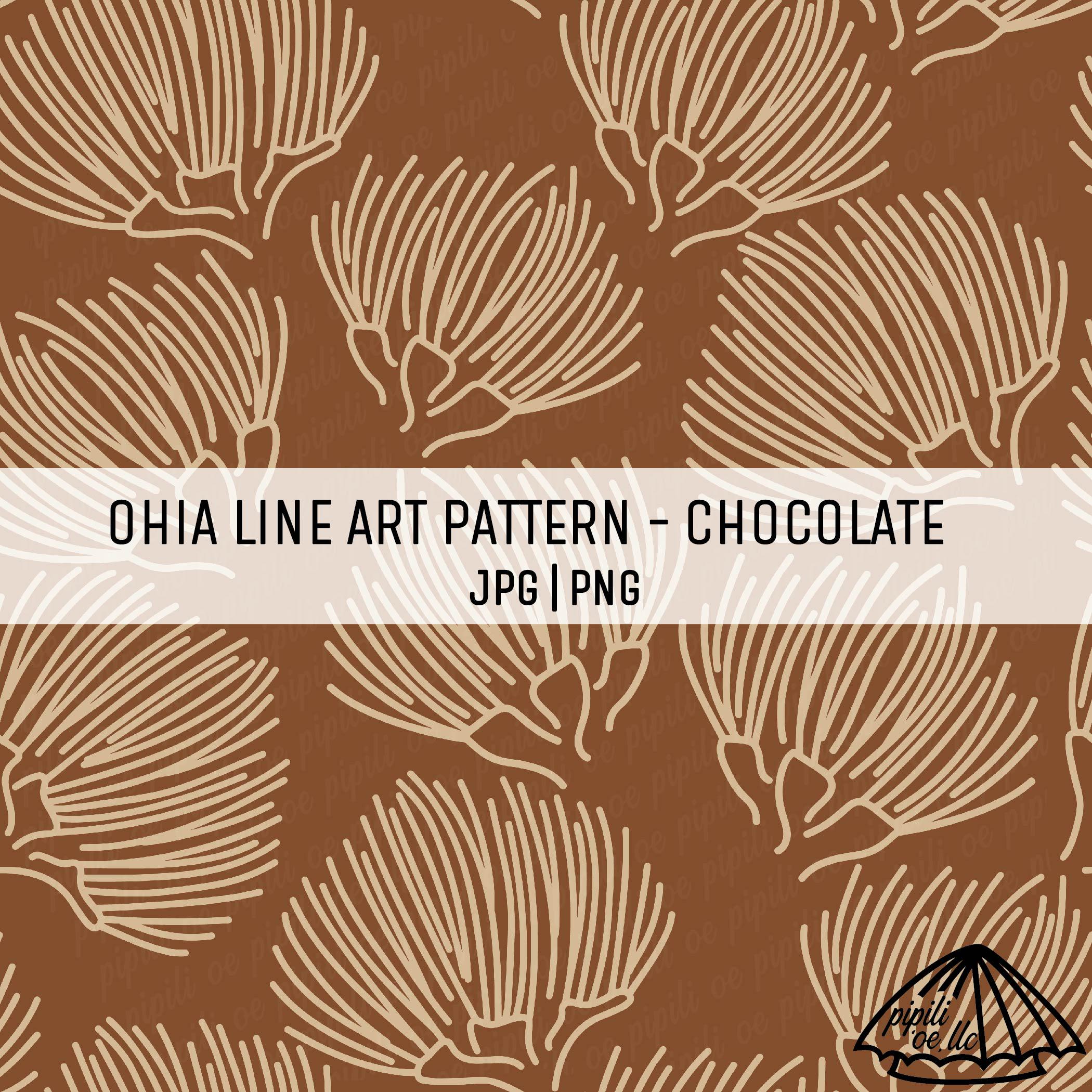 Ohia Lehua Line Art Pattern with Chocolate Background - Seamless Pattern PNG for Sublimation - Hawaiian Design Pattern JPG for Custom Fabric