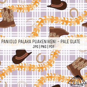Paniolo Palaka Puakenikeni Lei - Pale Slate - Farmhouse Pattern - Hawaii Seamless Pattern - Sublimation - Fabric Pattern PNG - Boots PNG