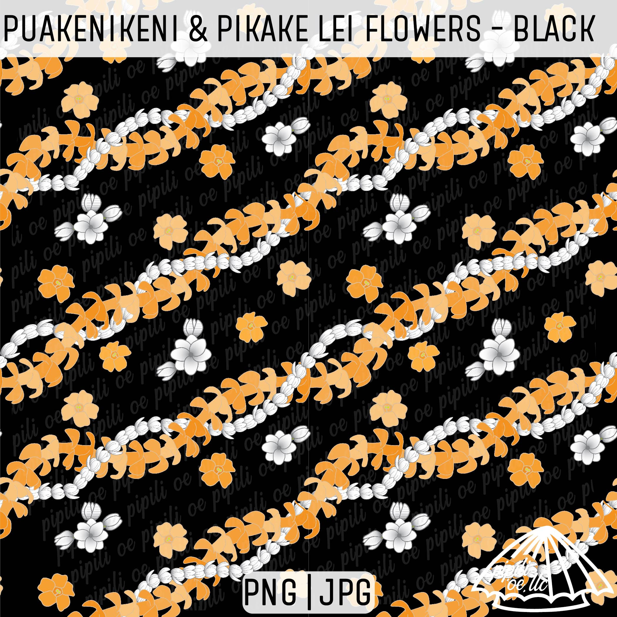 Puakenikeni and Pikake Lei Flowers Pattern - Black - Hawaii