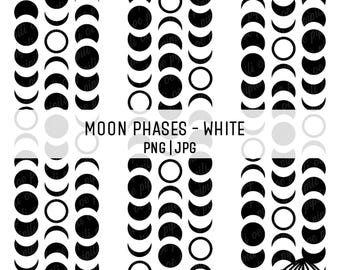 Moon Phases Seamless Repeating Pattern - White - Fabric Printing PNG - Hawaiian Seamless Pattern - Moon Pattern JPG - Design for Sublimation