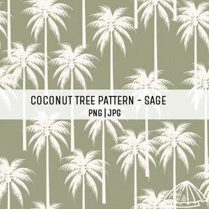 Kokosnötsträdmönster - Salvia - Tropiskt mönster - Hawaii sömlöst mönster för sublimering - Bakgrundssömlös design - Palm Digital Paper
