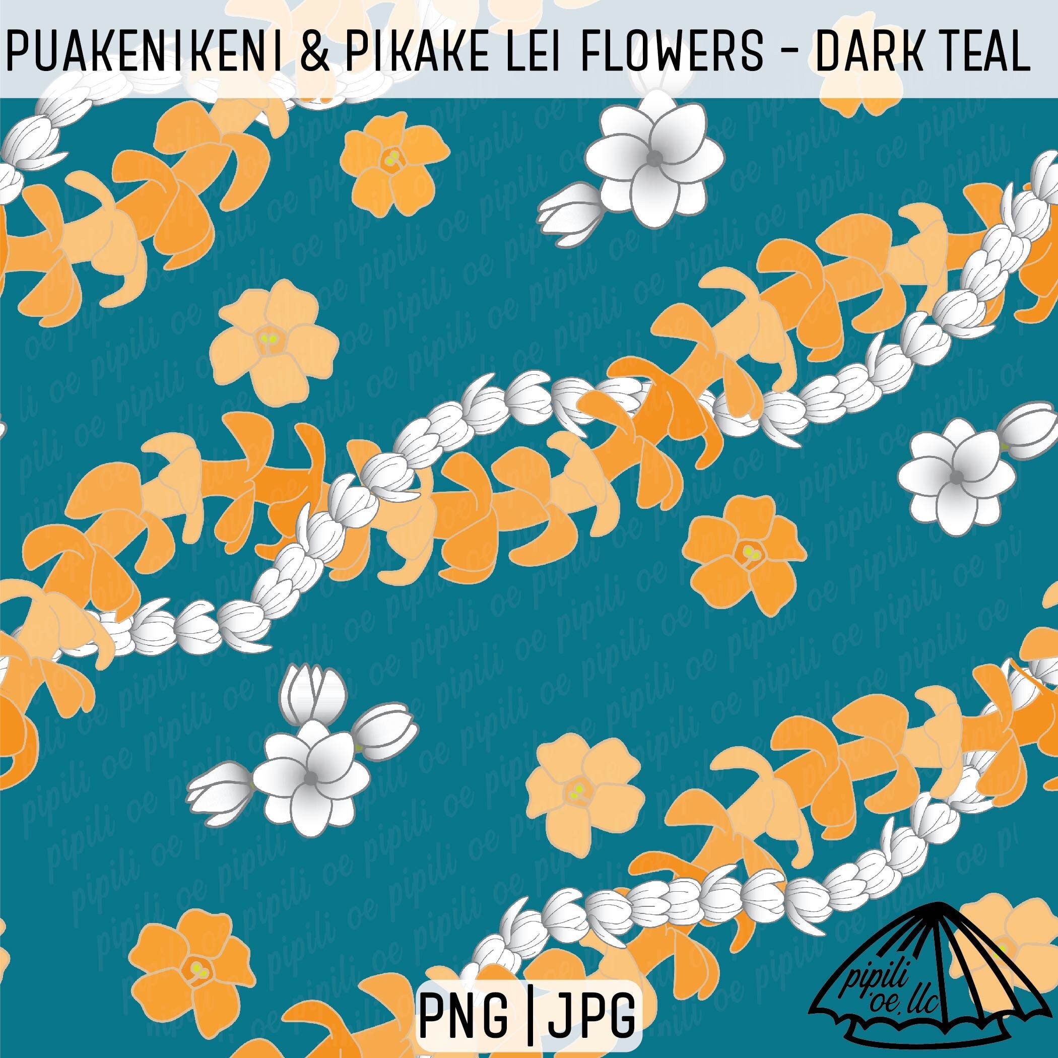 Puakenikeni and Pikake Lei Flowers Pattern - Dark Teal - Hawaii